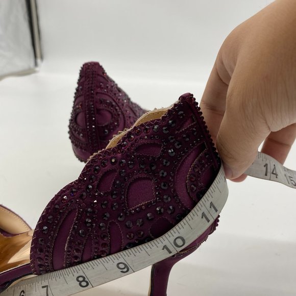 XYD Dark Purple Pointed Toe Low Heel D'Orsay Rhinestone Pumps Bridal Shoes - Picture 9 of 9